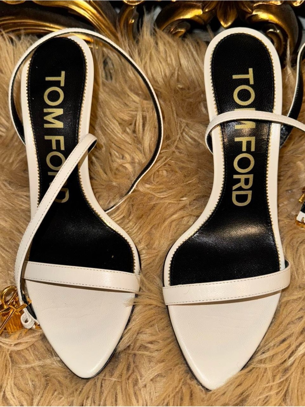 Tom Ford White Leather Pointed-Toe Ankle-Strap Heels